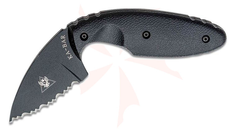 KA-BAR 1481 TDI Law Enforcement Fixed Blade Knife 2.31 inch Black Serrated Drop Point Blade, Black Zytel Handles, Black GFN Sheath