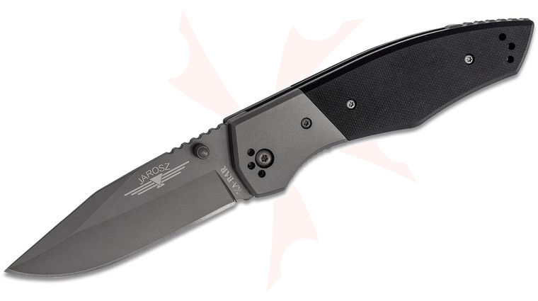 KA-BAR Jarosz 3086 Beartooth Folding Knife 3.5 inch Gray Clip Point Blade, Black G10 Handles with Stainless Steel Bolsters