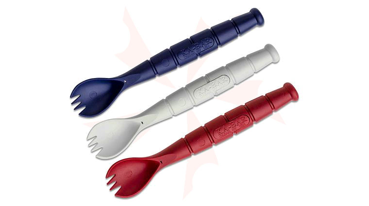 KA-BAR 9909USA All American Polymer Tactical Spork with Hidden Serrated Knife, 3 Pack - Red, White & Blue