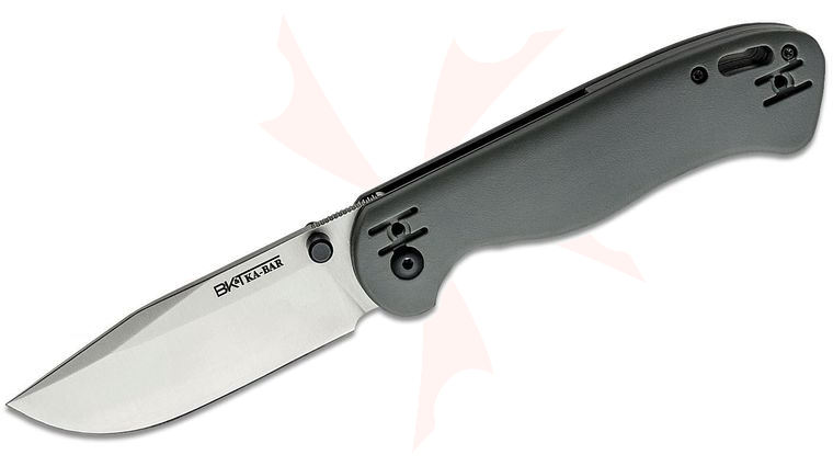 KA-BAR BK40D2 Becker Folding Knife 3.56 inch D2 Clip Point Blade, Gray GFN-PA66 Handles, 4-Position Wire Clip