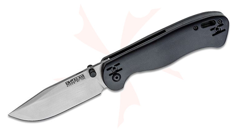 KA-BAR BK40 Becker Folding Knife 3.56 inch AUS-8A Clip Point Blade, Black GFN-PA66 Handles, 4-Position Wire Clip