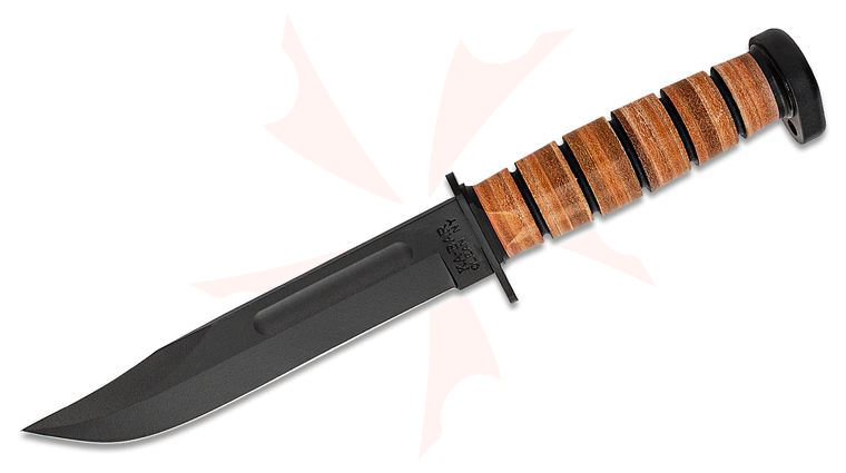 KA-BAR 1317 Dog's Head Utility Knife 7 inch 1095 Cro-Van Blade, Leather Handle, Dog's Head Logo Leather Sheath