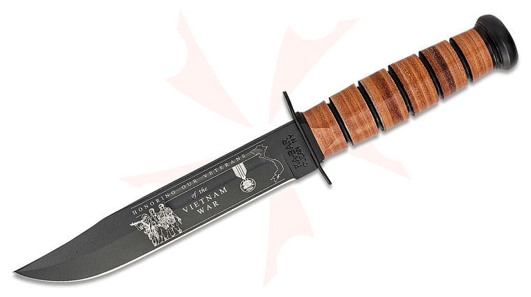 KA-BAR 9139 US Army Commemorative Vietnam Fighting Knife 7 inch Plain Blade, Leather Handles, Leather Sheath