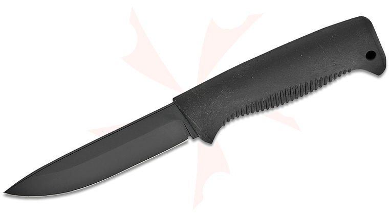 Kellam Knives Finnish Ranger Puukko Fixed Blade Knife 4.75 inch 80CRV2 Teflon-Coated Blade, Black Rubber Handle, Leather Sheath
