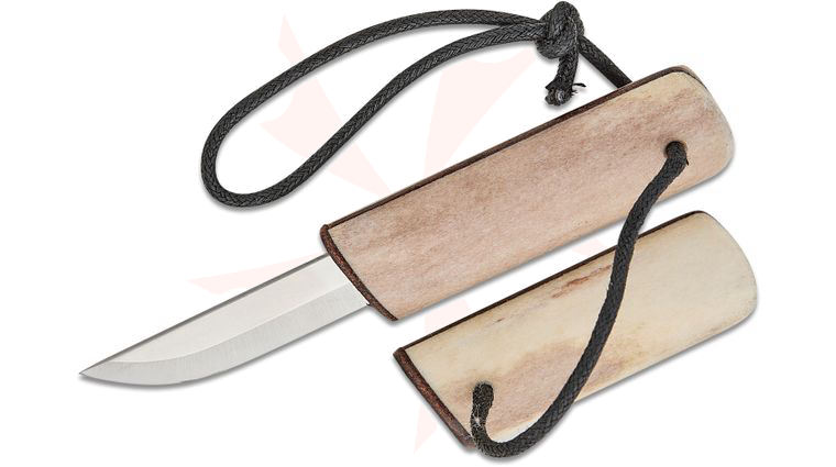 Kellam Knives Arctic Series Pocket Fixed Blade Knife 2 inch Stainless Steel Blade, Reindeer Antler Handle, Reindeer Antler Sheath