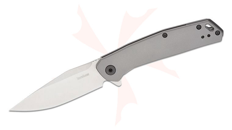 Kershaw 1405 Align Assisted Flipper Knife 3.15 inch Satin Clip Point Blade, Gray PVD Stainless Steel Handles, Reversible Clip