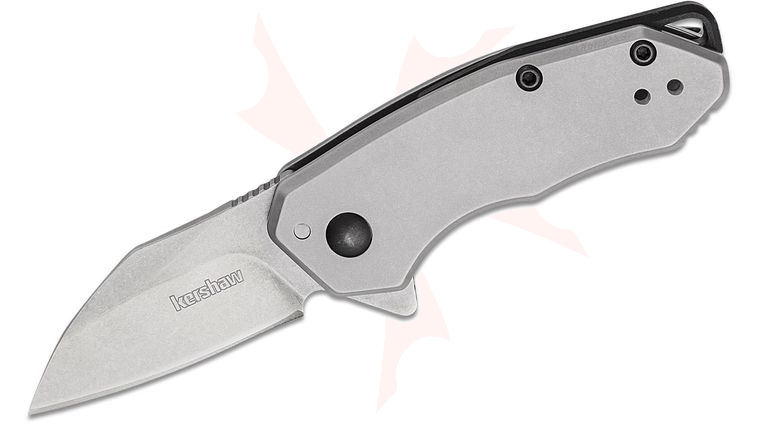 Kershaw 1408 Rate Assisted Flipper Knife 1.85 inch Stonewashed Wharncliffe Blade, Bead Blasted Stainless Steel Handles, Reversible Clip