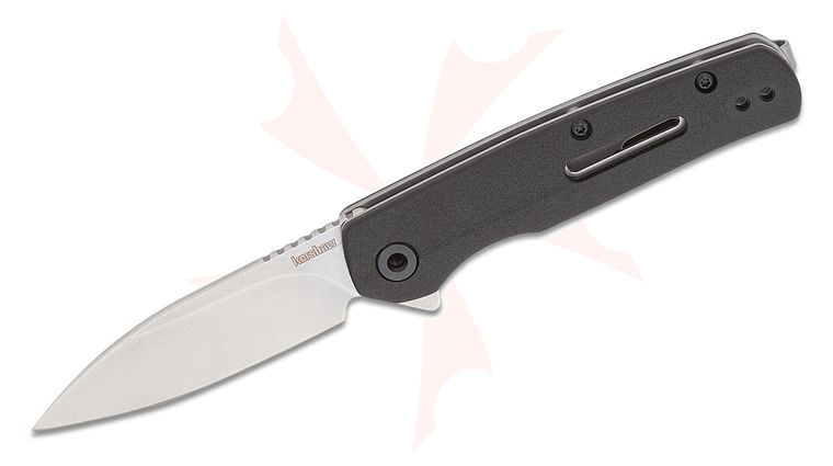 Kershaw 1409 Korra Assisted Flipper Knife 2.75 inch Stonewashed Drop Point Blade, Black Glass-Filled Nylon Handles, Reversible Clip