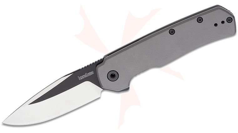 Kershaw 1411 Thermal Assisted Frame Lock Flipper Knife 2.95 inch Black Oxide Two-Tone Drop Point Blade, Gray PVD Stainless Steel Handles, Reversible Deep Carry Clip
