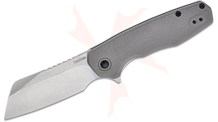 Kershaw 1414 Wharf Assisted Liner Lock Flipper Knife 2.8 inch Stonewashed Cleaver Blade, Silver Glass-Filled Nylon Handles, Reversible Clip