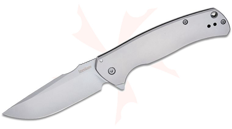 Kershaw 1416 Scour Assisted Frame Lock Flipper Knife 3.3 inch Bead Blast Drop Point Blade, Bead Blasted Stainless Steel Handles, Reversible Clip