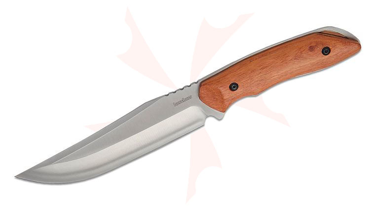 Kershaw 1418 Hurdle Fixed Blade Knife 6.22 inch Satin Clip Point Blade, Brown Wooden Handle, Nylon Sheath