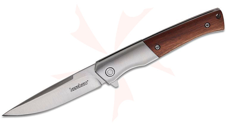 Kershaw 1419 Enhance Assisted Liner Lock Flipper Knife 3.15 inch Satin Drop Point Blade, Wood and Stainless Steel Handles