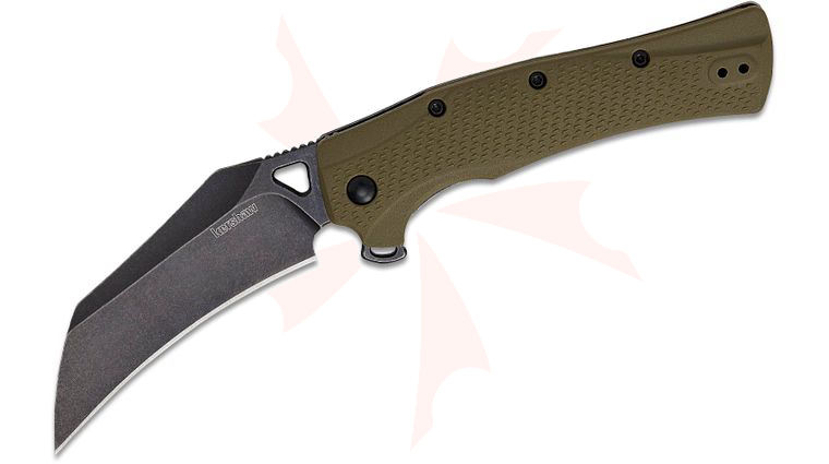 Kershaw 1423OL Dawnstar Assisted Liner Lock Flipper Knife 3.5 inch BlackWash Hawkbill Blade, Olive Green GFN Handles, Reversible Clip