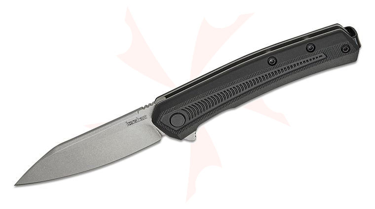 Kershaw 1427 Raygun Liner Lock Assisted Flipper Knife 2.8 inch Stonewashed Reverse Tanto Blade, Black Glass-Fillen Nylon Handles, Reversible Clip