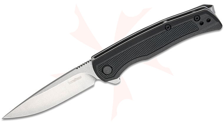 Kershaw 1428 Outfield Liner Lock Assisted Flipper Knife 2.8 inch Stonewashed Drop Point Blade, Black Glass-Filled Nylon Handles, Reversible Clip