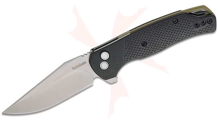Kershaw 1429 Runoff Button Lock KVT Flipper Knife 3.1 inch Satin Clip Point Blade, Black Glass-Filled Nylon Handles, Reversible Clip