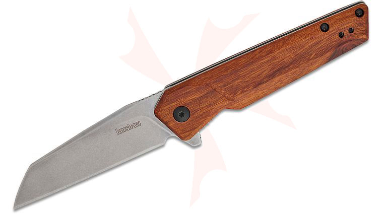 Kershaw 1432 Avert Liner Lock Assisted Flipper Knife 3.25 inch Stonewashed Reverse Tanto Blade, Stabilized Wood Handles