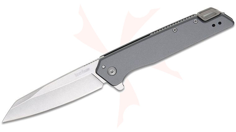 Kershaw 1441 Misdirect XL Frame Lock Assisted Flipper Knife 3.375 inch Stonewashed Reverse Tanto Blade, Gray Stainless Steel Handles