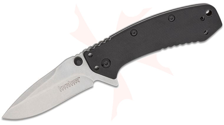 Kershaw 1555G10 Cryo Assisted Flipper Knife 2.75 inch Plain Stonewash Blade, G10 and Stainless Steel Handles