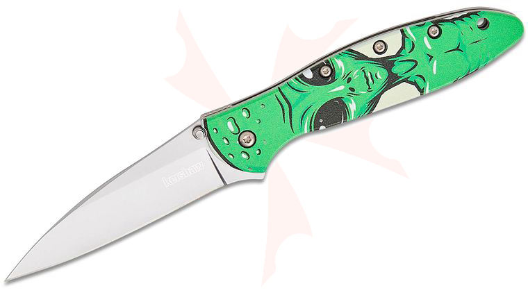 Kershaw 1660ALIEN Ken Onion Leek Assisted Liner Lock Flipper Knife 3 inch 14C28N Bead Blast Plain Blade, Alien CCI Aluminum Handles