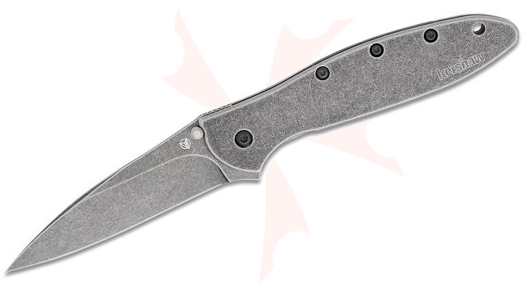 Kershaw 1660CBBW Ken Onion Leek Assisted Flipper Knife 3 inch Blackwash Composite Plain Blade and Stainless Steel Handles