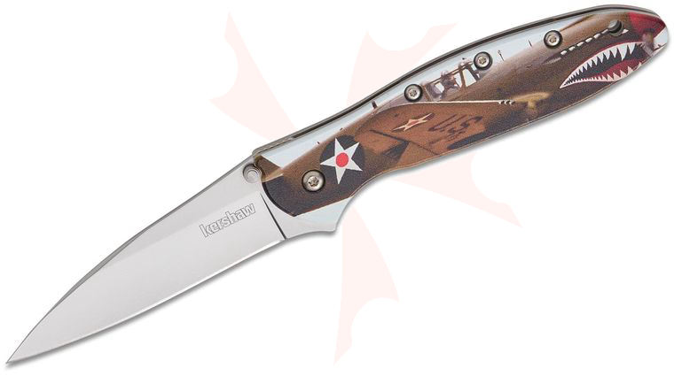 Kershaw 1660FP Ken Onion Leek CCI Assisted Liner Lock Flipper Knife 3 inch 14C28N Bead Blast Plain Blade, Fighter Pilot Aluminum Handles