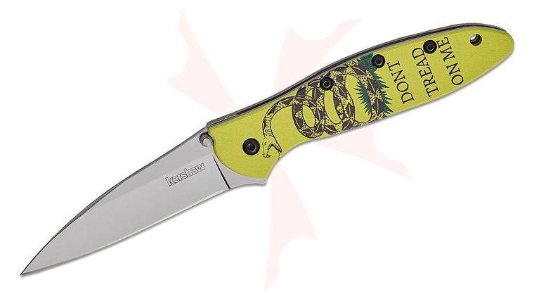 Kershaw 1660GADS Ken Onion Leek CCI Assisted Liner Lock Flipper Knife 3 inch 14C28N Bead Blast Plain Blade, Yellow Gadsden  inchDon't Tread on Me inch Aluminum Handles