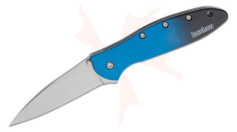 Kershaw 1660GBLU Ken Onion Leek Assisted Flipper Knife 3 inch CPM-MagnaCut Stonewashed Plain Blade, Blue/Black Gradient Aluminum Handles