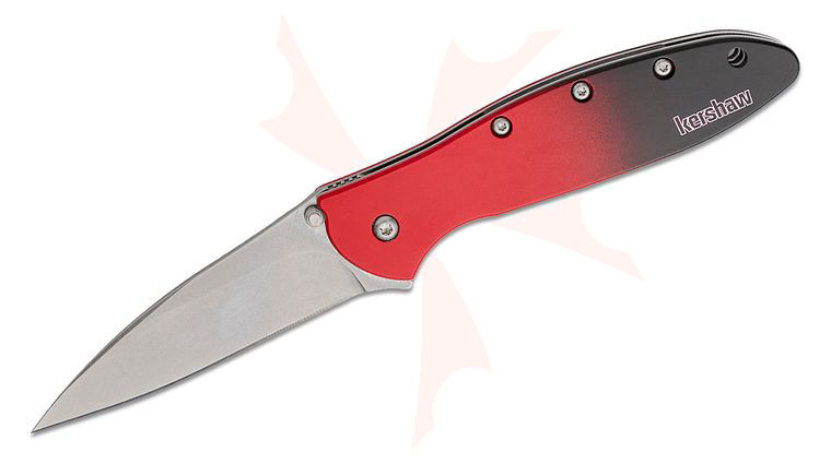 Kershaw 1660GRD Ken Onion Leek Assisted Flipper Knife 3 inch CPM-MagnaCut Stonewashed Plain Blade, Red/Black Gradient Aluminum Handles
