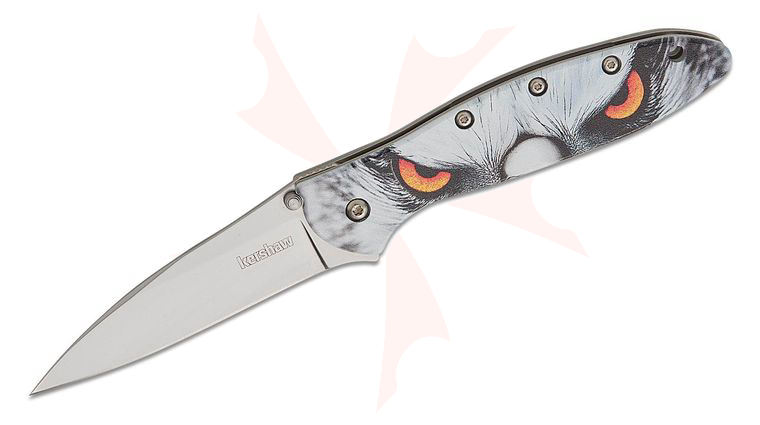 Kershaw 1660HAWK Ken Onion Leek CCI Assisted Liner Lock Flipper Knife 3 inch 14C28N Bead Blast Plain Blade, Hawk Eyes Aluminum Handles