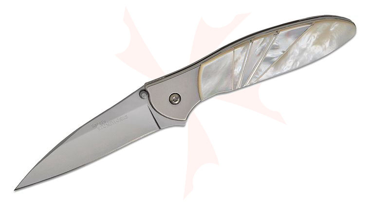 Kershaw 1660PEARL Ken Onion Leek by Santa Fe Stoneworks Assisted Flipper Knife 3 inch Bead Blast Plain Blade, Stainless Steel Handles, Mother of Pearl Onlays