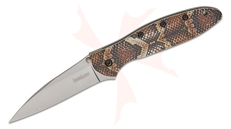 Kershaw 1660SNAKE Ken Onion Leek CCI Assisted Liner Lock Flipper Knife 3 inch 14C28N Bead Blast Plain Blade, Snake Skin Aluminum Handles