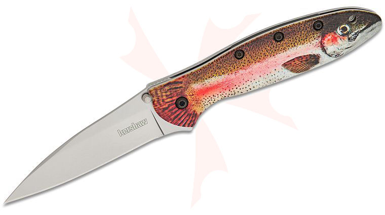 Kershaw 1660TROUT Ken Onion Leek CCI Assisted Liner Lock Flipper Knife 3 inch 14C28N Bead Blast Plain Blade, Rainbow Trout Aluminum Handles