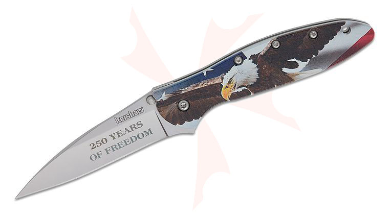 Kershaw 1660USAEGL Ken Onion Leek Assisted Liner Lock Flipper Knife 3 inch 14C28N Bead Blast Plain Blade, American 250th Eagle Aluminum Handles