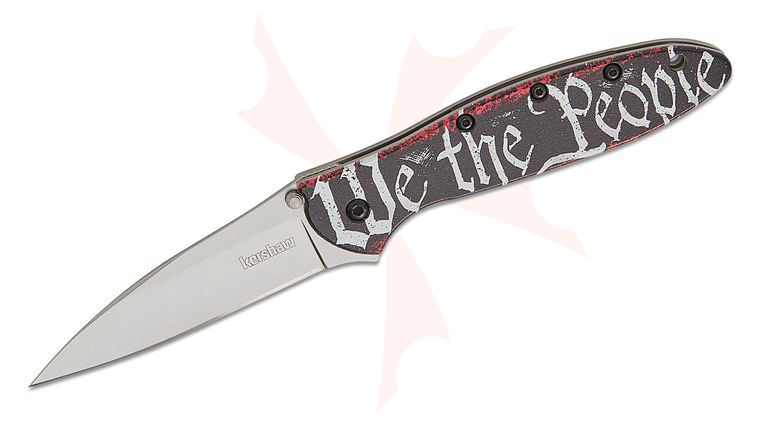Kershaw 1660WEP Ken Onion Leek CCI Assisted Liner Lock Flipper Knife 3 inch 14C28N Bead Blast Plain Blade, We The People Aluminum Handles