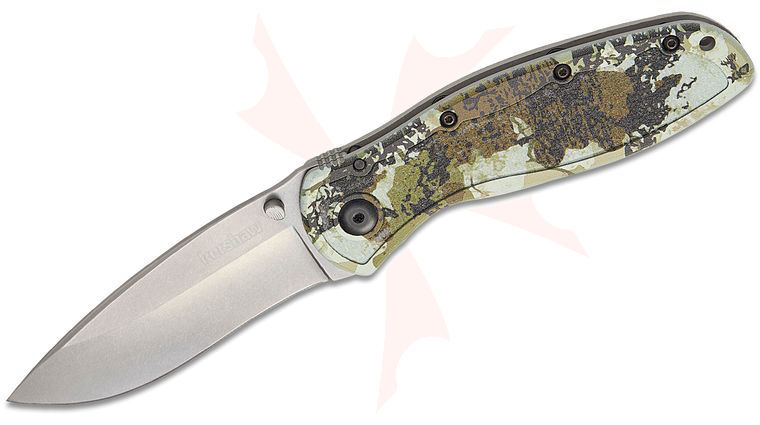 Kershaw 1670KC Ken Onion Blur Assisted Folding Knife 3.4 inch 14C28N Stonewashed Blade, King's Camo Aluminum Handles w/ Trac-Tec Inserts