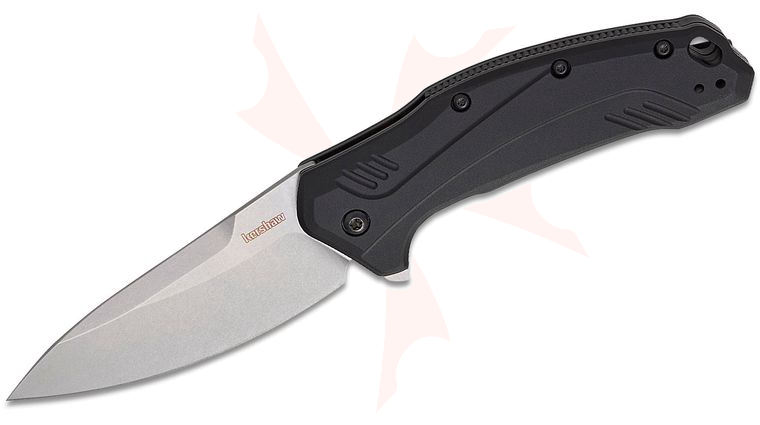Kershaw 1776BLKMAG Link Assisted Flipper Knife 3.25 inch MagnaCut Stonewashed Plain Blade, Black Aluminum Handles
