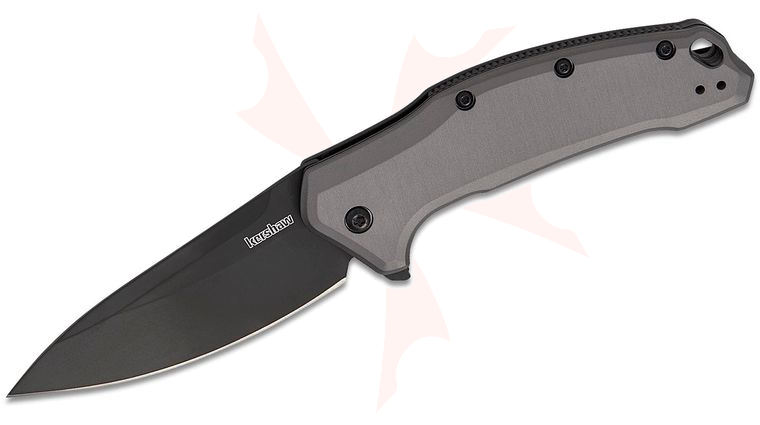 Kershaw 1776GRYBLK Link Assisted Flipper Knife 3.25 inch Black Plain Blade, Gray Aluminum Handles