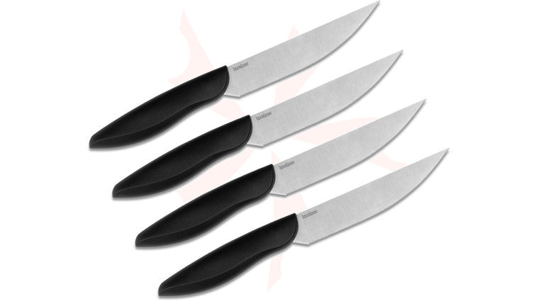 Kershaw 1785 4 Piece Serrated Steak Knife Set, Black Polypropylene Handles