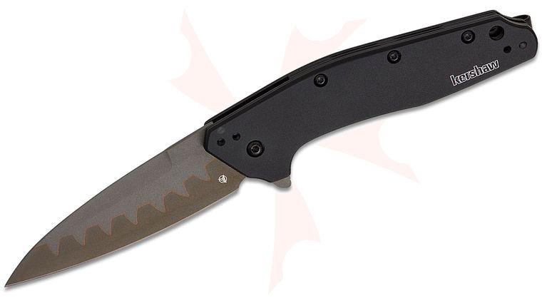 Kershaw 1812BLKCB Dividend Assisted Flipper Knife 3 inch Composite Steel Plain Blade, Black Anodized Aluminum Handles