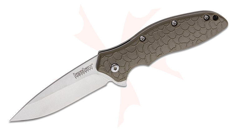 Kershaw 1830ODSW Oso Sweet Assisted Flipper Knife 3.1 inch Stonewashed Plain Blade, OD Green GFN Handles