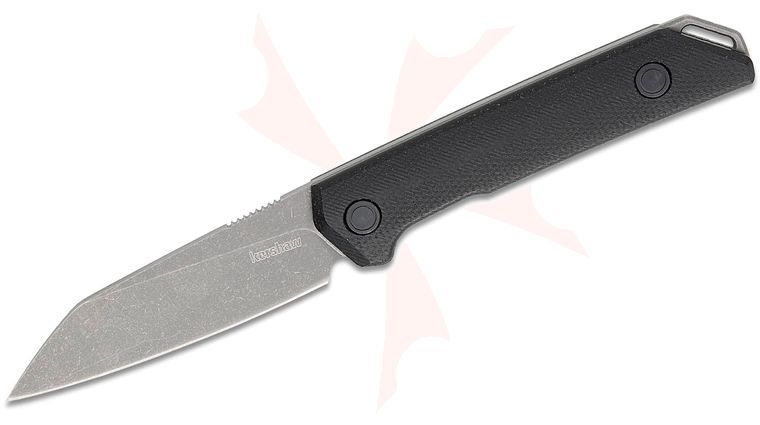 Kershaw 1051 Mini Iridium Fixed Blade Knife 3.1 inch D2 Working Finish Reverse Tanto Blade, Black Linen Micarta Handles, Plastic Sheath