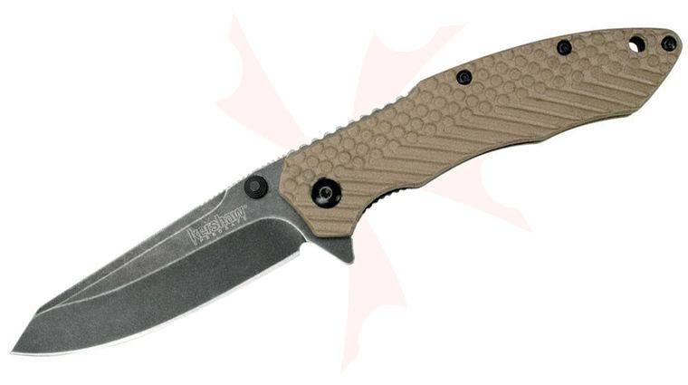 Kershaw 1308TANBW Brookside Assisted Flipper Knife 3.25 inch BlackWash Reverse Tanto Blade, Tan Textured GFN Handles