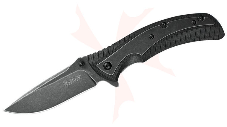 Kershaw 1312BW Scrip Assisted Flipper Knife 3.25 inch BlackWash Plain Blade, Black GFN Handles with BlackWash Steel Inlay