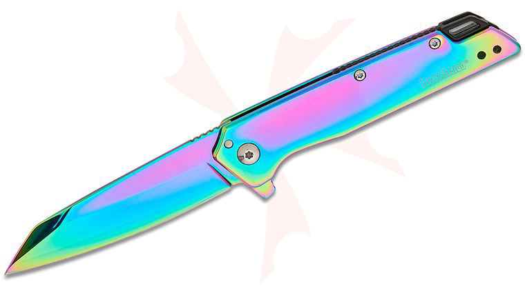 Kershaw 1365RBW Misdirect Frame Lock Assisted Flipper Knife 3 inch Rainbow PVD Reverse Tanto Blade and Stainless Steel Handles
