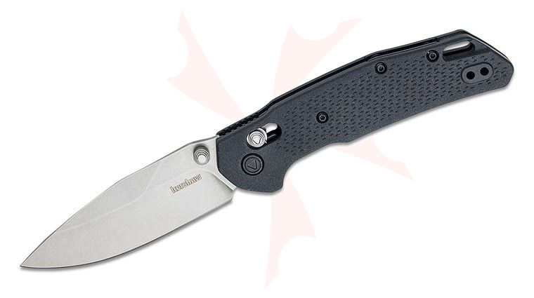 Kershaw 2037 Heist DuraLock Folding Knife 3.2 inch D2 Stonewashed Clip Point Blade, Black Glass-Reinforced Nylon Handles, Reversible Clip
