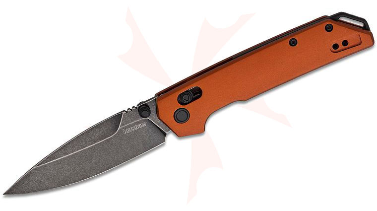 Kershaw 2038BRZBW Iridium DuraLock KVT Folding Knife 3.4 inch D2 BlackWashed Spear Point Blade, Bronze Aluminum Handles, Reversible Clip