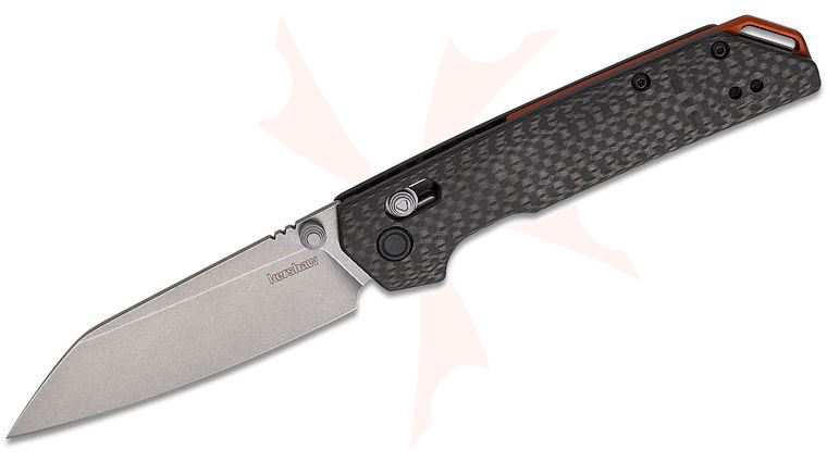 Kershaw 2038RCF Iridium DuraLock KVT Folding Knife 3.4 inch M390 Stonewashed Reverse Tanto Blade, Carbon Fiber Handles, Reversible Clip