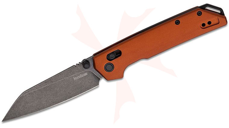 Kershaw 2038RBRZBW Iridium DuraLock KVT Folding Knife 3.4 inch D2 BlackWashed Reverse Tanto Blade, Bronze Aluminum Handles, Reversible Clip